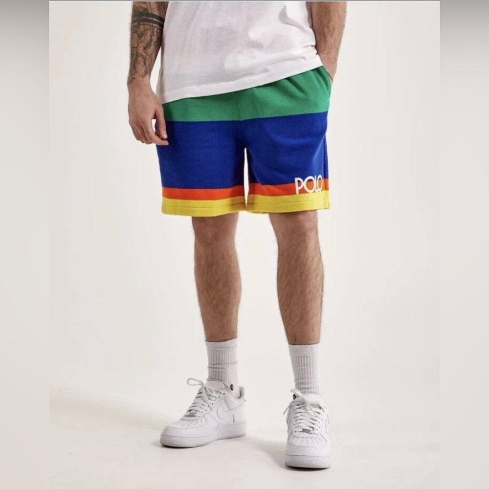 Polo Ralph Lauren 6.5" Logo Striped Fleece Shorts Multi Color Size M
